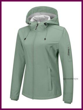 Waterproof Softshell Jacket Fleece Lined Windproof Rain Coat Hooded for Hiking